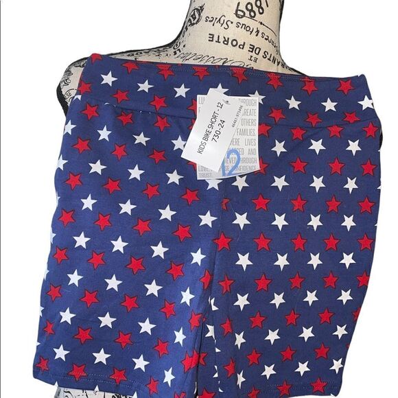 LuLaRoe Size 12 Kids Biker Shorts • Americana • Blue w/Red & White Stars • NWT - Picture 4 of 11